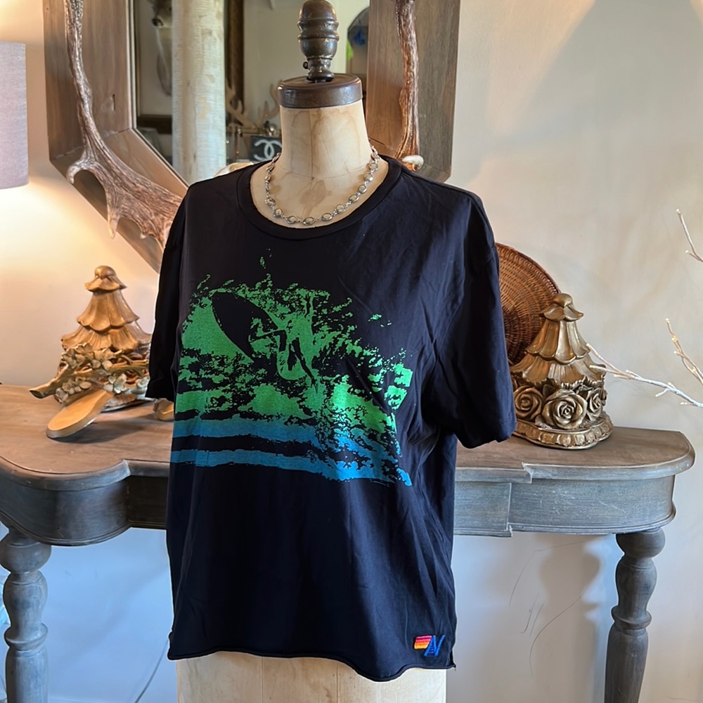 Aviator Nation Surfer Splash Boyfriend Tee ~ Large ~ Black